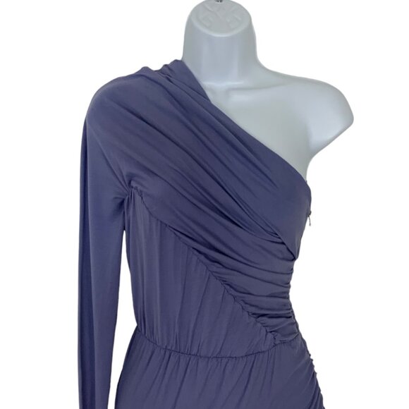 Intermix Carven Dress 36 Blue One Shoulder Mini Bodycon Tiered Ruched Party - Picture 8 of 12